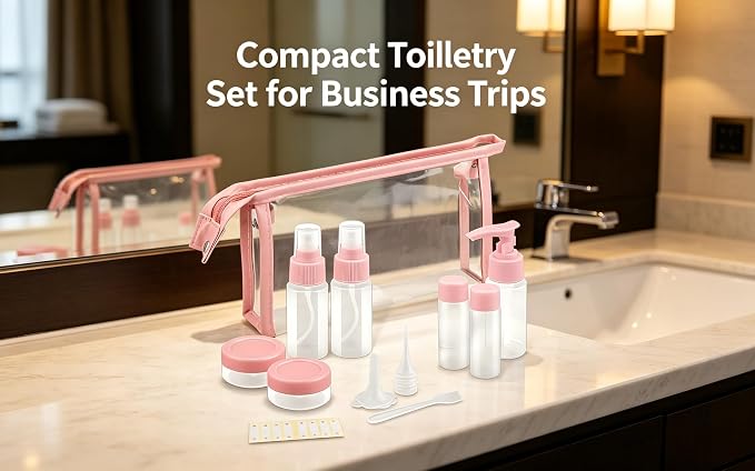 11-Pack Pink Travel Bottles Kit, TSA Approved Leak Proof Portable Toiletry Containers Set, Clear PET Flight Size Cosmetic Containers for Lotion, Shampoo, Cream, Soap - Image 5