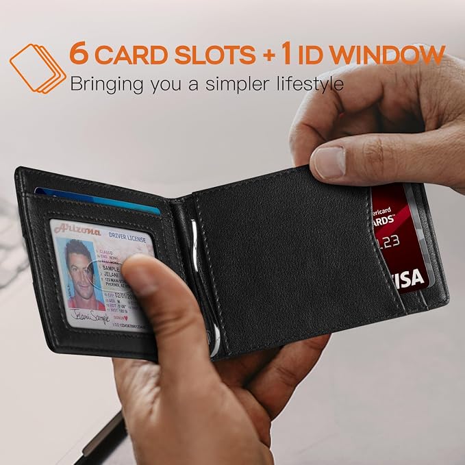 RUNBOX Slim Wallet for Men Genuine Leather RFID Blocking Bifold Minimalist Front Pocket Mens Wallet with Money Clip Thin Gift Box - Image 2