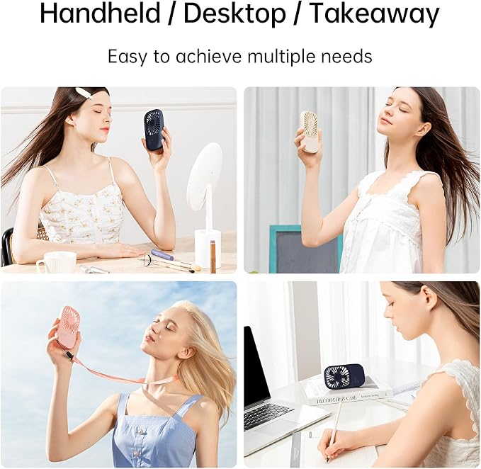 JISULIFE Handheld Mini Lash Fan with Bracket, Small Portable USB Rechargeable Personal Makeup/Eyelash Fan with 3 Speeds for Women Mom Girls Office Outdoor Travel Beige | For Office, Outdoor & Travel, with Bracket, Portable for Makeup, Gift for Women, M... - Image 2