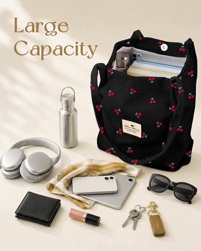 Miss Adola Designer Corduroy Tote Bag for Women | 3 Magnetic Buckles, Aesthetic Pattern, Reusable, Soft, Roomy Carry for Work, Travel, Grocery Runs - Image 6