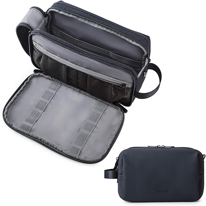 BAGSMART Toiletry Bag for Men, Travel Toiletry Organizer Dopp Kit Water-resistant Shaving Bag for Toiletries Accessories, Door Room Essentials,Navy Blue-medium by BAGSMART