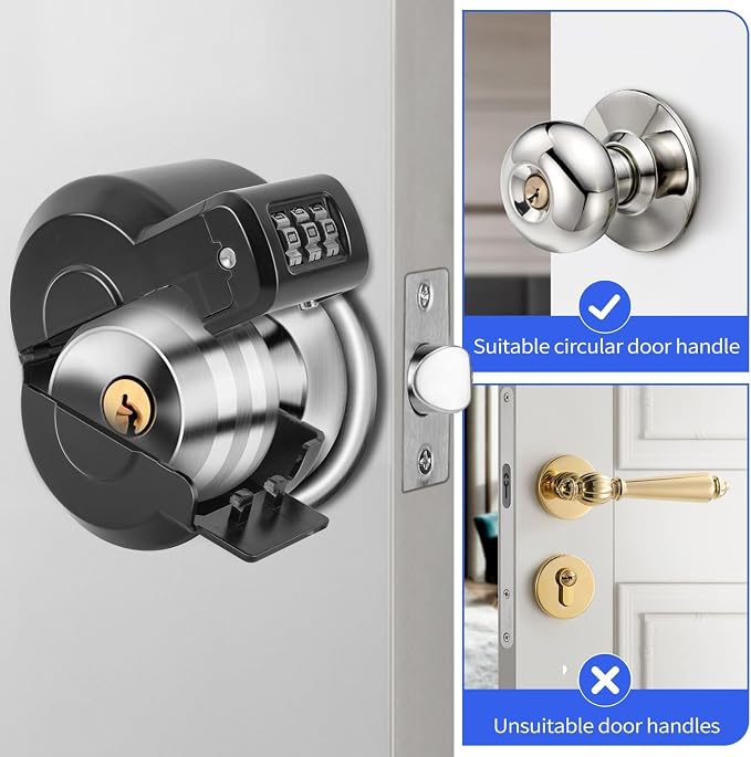 Door Knob Safety Cover Lock Child Proof Door Knob Lockout Device Cover | Combination Lock for Kids Dementia Elderly Safety Water Gas Valve Faucets Temporary Door Handle Lock Fits Most Circular Knobs - Image 2
