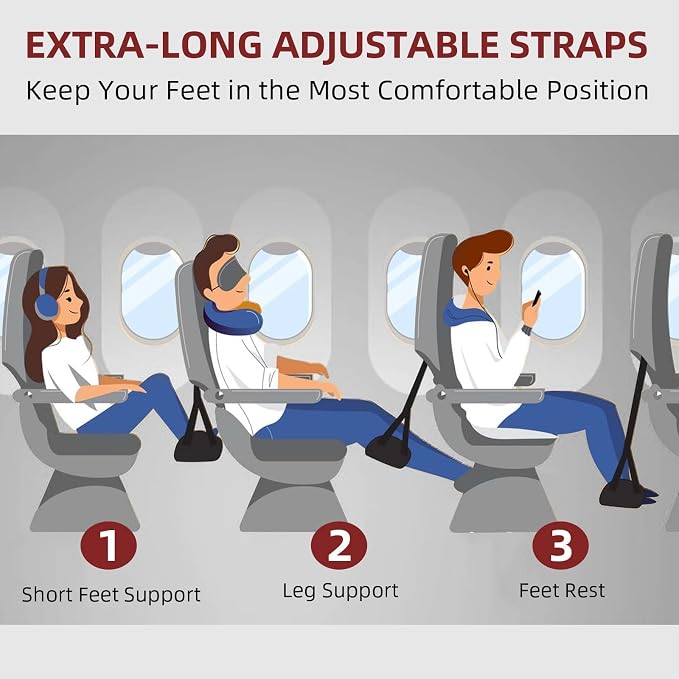 SZXYX Foot Hammock for Plane Travel (2 Pack), Memory Foam Airplane Foot Hammock Provides Foot Rest for Air Travel, Portable Airplane Travel Essentials & Long Flight Must Haves - Image 8