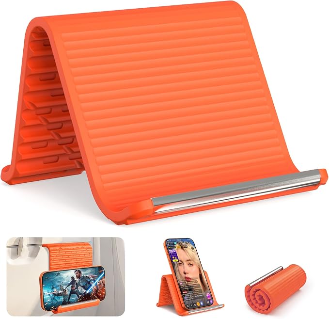 2026 Airplane Phone Holder, Flexible Silicone Portable Phone Stand | Foldable for Desk Bed Office, Travel Essentials Hands Free Mount for iPhone Tablet Laptop,Anti-Slip & Scratch-Resistant by SEANCHEER