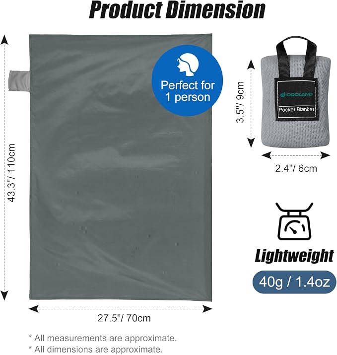 Odoland Sandproof Beach Blanket, Waterproof Portable Mat with Carry Pouch | 43.3“x27.5” Quick Drying & Foldable Lightweight Sand Free Beach Mat Tarp for Hiking, Camping, Travel, Grey - Image 3