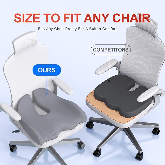 Benazcap X-Large Cooling Memory Foam Seat Cushion, Sciatica Pain Relief | Cool breathable cover, ergonomic cushion for long sitting. Eases sciatica & tailbone pain for office and gaming chairs - Image 2