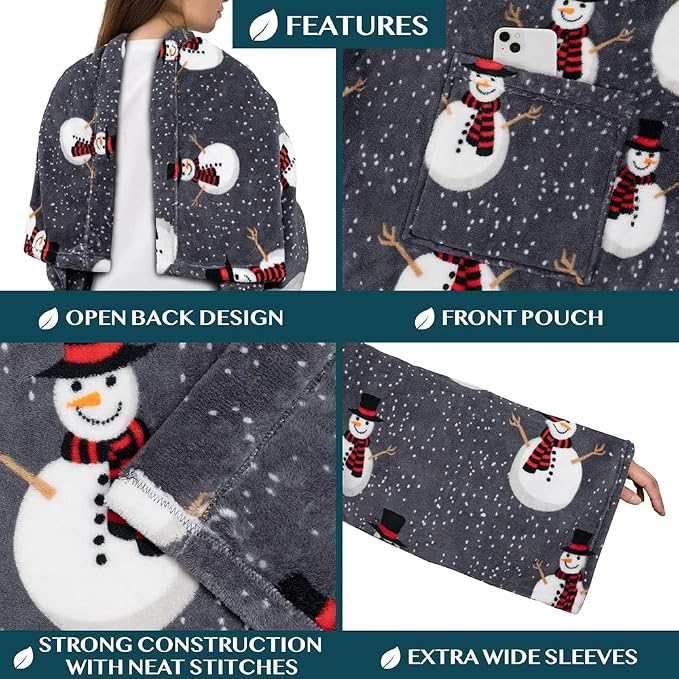 PAVILIA Wearable Blanket with Sleeves for Adult Women Men, Cozy Fleece Warm Wrap Throw with Arms, Gifts for Christmas, Wife - Image 2