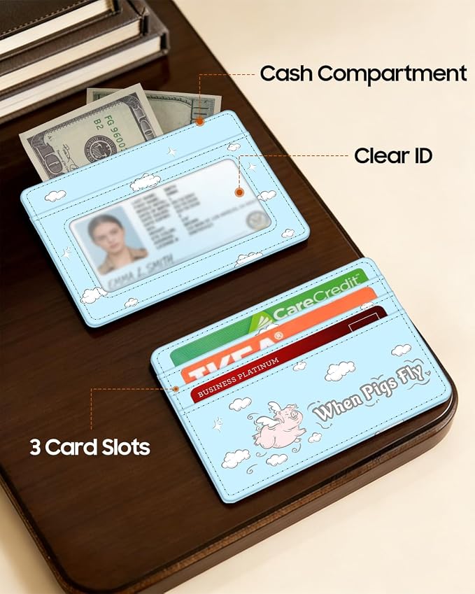 FINTIE Slim Minimalist Front Pocket Wallet RFID Blocking Credit Card Holder | Card Cases with ID Window for Men Women, soaring pig - Image 4