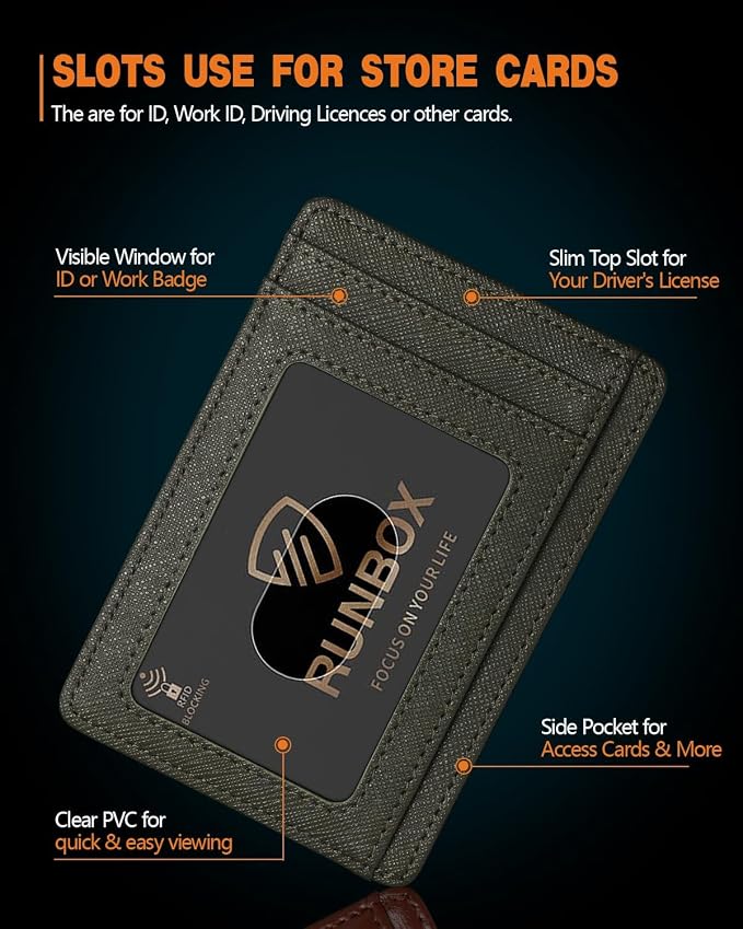 RUNBOX Slim Wallet for Men and Women, RFID Blocking Leather Card Holder | Minimalist 8-slot design fits IDs and credit cards in a thin profile for front pockets, purses, pants and travel - Image 5