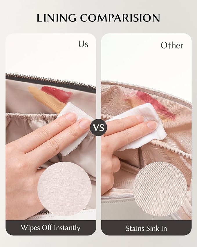 EACHY Velvet Travel Makeup Bag for Women, Flat Open Cosmetic Organizer | Velvet cosmetic organizer with two clear TPU brush pockets and extra storage for makeup, toiletries and travel essentials - Image 5