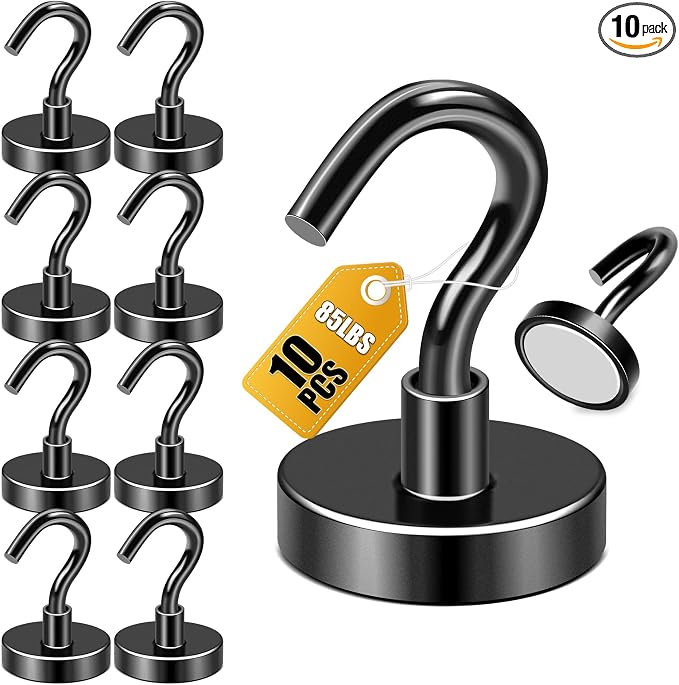 DIYMAG Magnetic Hooks, 85lbs 10pcs Cruise Cabin Essentials Heavy Duty Black | Strong Neodymium Rare Earth Magnets, for Kitchen, Classroom, Beach, Cruise Cabins, Refrigerator, Hanging Key Clothes Wall Hat by DIYMAG