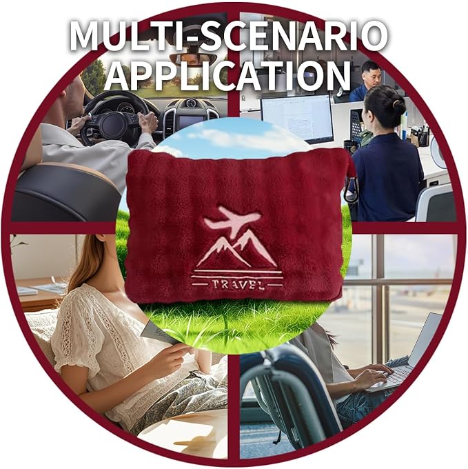Travel Blanket and Pillow-2-in-1, Ultra-Soft&Compact,Airplane Blanket with Hand Luggage Belt and Backpack Clip,Travelers Accessories Gifts, 61x43 Inches（Burgundy） - Image 3