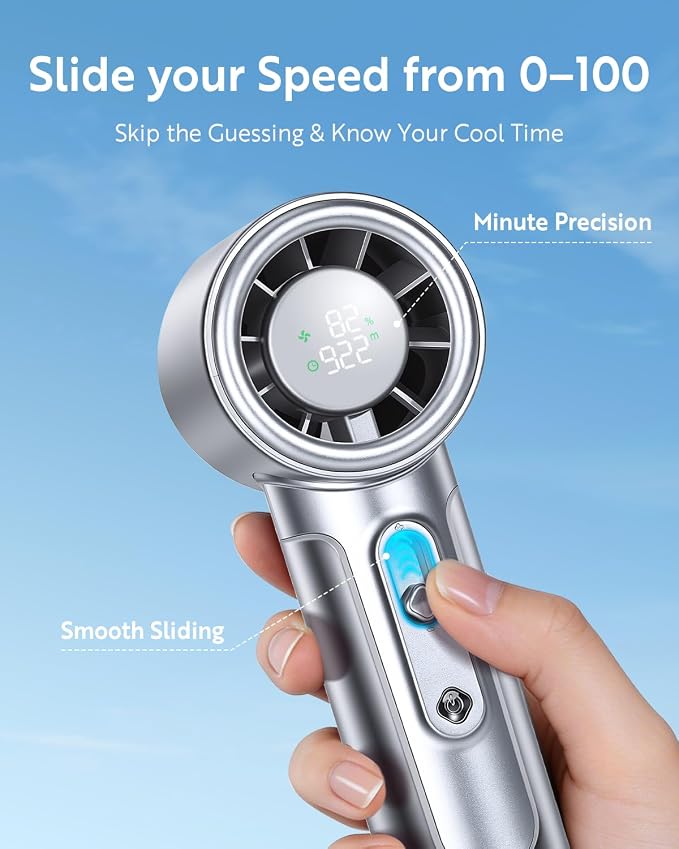 Handheld Portable Fan, 5000mAh Rechargeable Powerful Mini Fan | Up to 18 Hours Runtime, Smart LED Display, 0-100 Adjustable Speed, Pocket Turbo Personal Fan for Makeup, Travel, Outdoor - Image 3