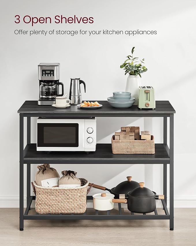 VASAGLE Kitchen Island with 3 Shelves, Storage Cabinet, Steel Structure | Kitchen Shelf with Large Wooden Worktop, 47.2 Inches Width, Gray Oak and Matte Black, BARNET Collection UKKI001B42 - Image 6