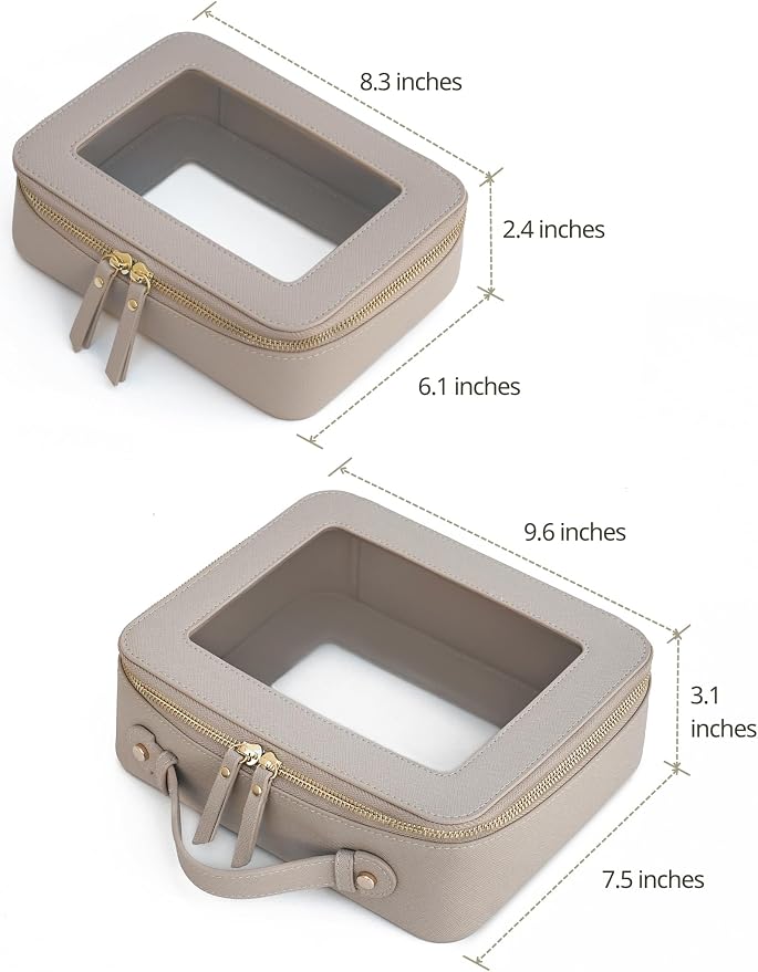 Clear Makeup Bag Set 2 Pack Travel Cosmetic Case Toiletry Bag with Zipper Make Up Case Traveling, Stone, Medium and Large - Image 2