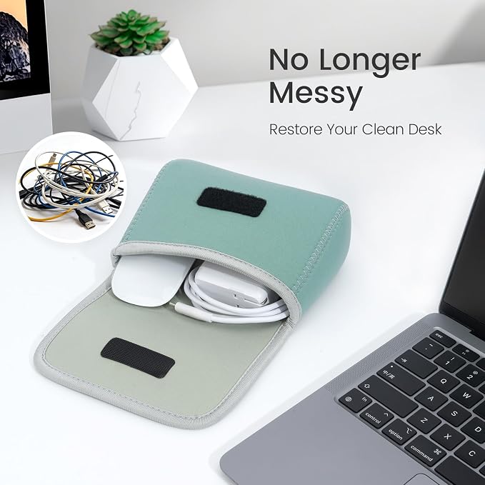 LENTION Mint Green Neoprene Electronic Organizer Pouch with Hook-and-Loop | Compact Tech Storage Fits Laptop Adapter, Mice, Charger, Power Bank & Cable to Keep Daily Travel Accessories Neatly Sorted - Image 6