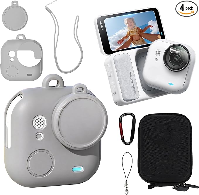 Silicone Protective Case, Screen & Lens Protector with Hard Carry Bag for Insta360 Go Ultra (Gray) by Unknown