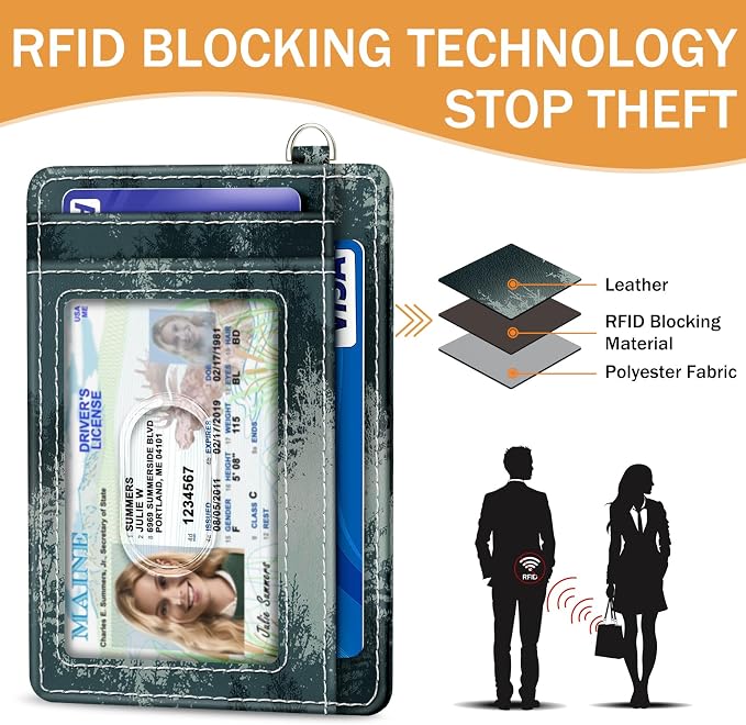 Yonlevres Forest Credit Card Holder Slim RFID Wallet Women Small Travel | Front Pocket, Handy, RFID Blocking, Woman Girls Ladies Gifts, D-ring for Keychain,Thin Mini Card Case, ID Window, PU Leather - Image 5