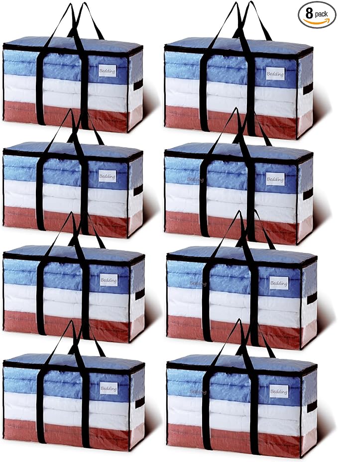 TAILI 8 Pack Clear Extra Large Moving Bags,Storage Bag with Visible Window | 93L Heavy Duty Totes For Storage,Wrap Around Handles,Alternative to Moving Boxes, College Dorm,Perfect for Moving by TAILI