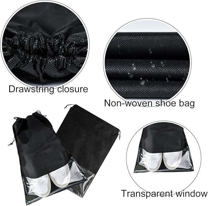 6 Pcs Travel Shoe Bags, Ulbemoll Drawstring Shoe Storage Bags for Packing, Black - Image 3