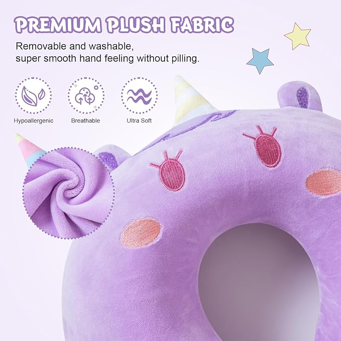 Cirorld Travel Pillow for Kids Adult Cute Neck Pillow for Traveling Memory Foam Airplane Pillow Sleep Mask Animal Flight Pillow Head Rest Neck Support for Cars Long Flights (Purple, 9-12 Y/O) - Image 3