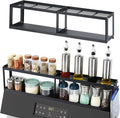 OTraki 2 Tier Strong Magnetic Oven Shelf 30 Inch Length Spice Rack | Over The Stove Shelf with 2 Anti-Slip Mats Seasoning & 4 Hooks Kitchen Spice Storage Organizer Black by OTraki