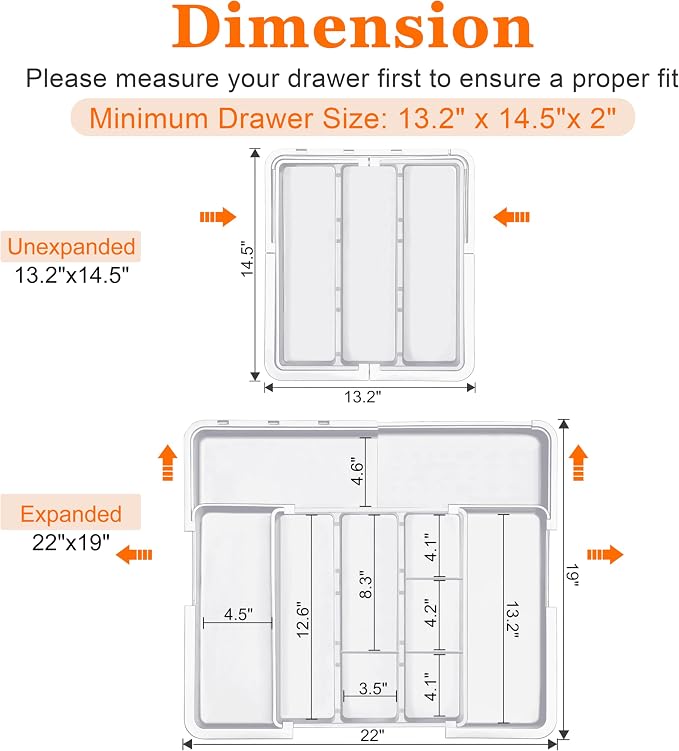 Large Utensil Drawer Organizer Expandable Silverware Organizer for Kitchen Drawer Adjustable Cooking Utensil Holder Cutlery Flatware Tray Spatula Tools Gadgets Storage Dividers Plastic White - Image 4
