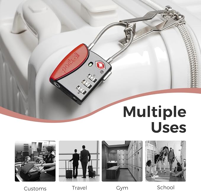 pack all TSA Approved Travel Luggage Locks, Resettable 3-Digit Code | Open Alert Indicator, Flexible Steel Cable, Zinc Alloy Body, Clear Number Dials, For Suitcase, Toolbox, Backpack, 1 Pack - Image 8