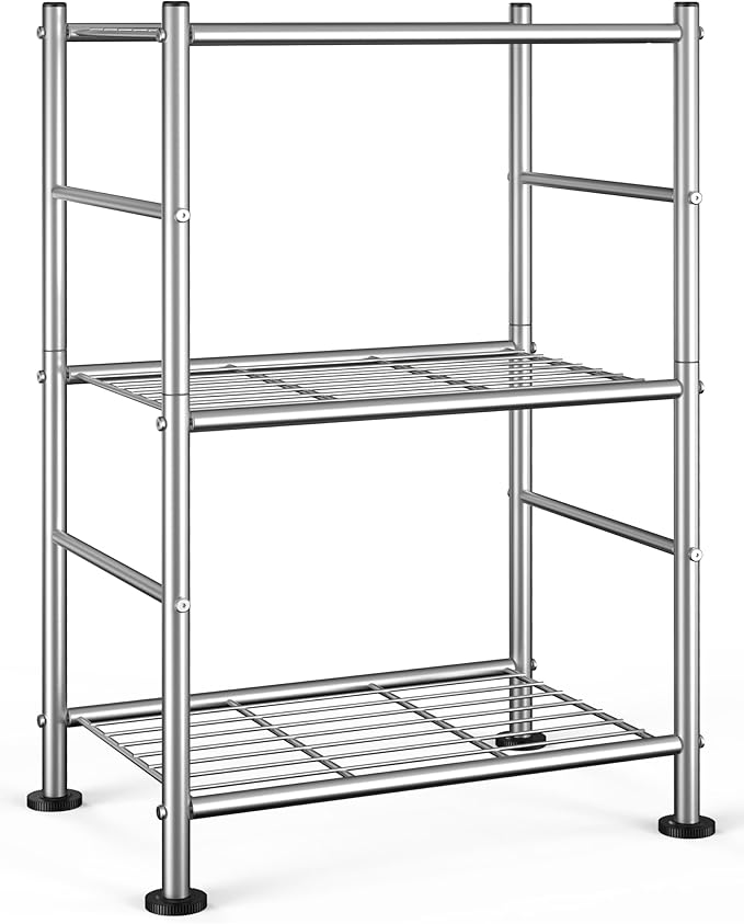 Sakugi Storage Shelves - 3 Tier Shelf Organizer, Sturdy Metal Shelving with Adjustable Leveling Feet, Space-Saving Shelves Organizer for Pantry, Laundry, Kitchen (18" x 12" x 30", Silver) by Sakugi