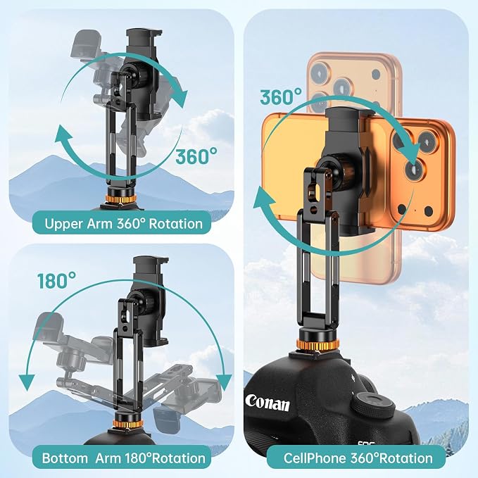 Phone Tripod Mount with Cold Shoe Mount, Portable Tripod Stand, Flexible Adjustable 2-Stage Arms Ball Joint Cellphone Holder Adapter, Compatible with iPhone 17|16|15|14|13|12|11, Nexus, LG, Galaxy Tab - Image 5