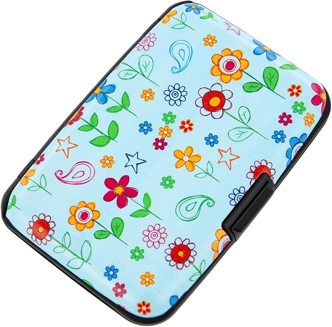 Credit Card Holder for Women Men RFID Blocking Wallet Small Business Metal Slim Mini Aluminum Hard Case (Doodle Garden Floral) by Kaabao