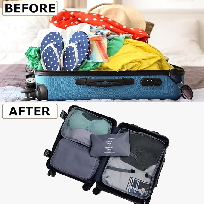 LANSKLBD 6/8 Set Packing Cubes for Suitcases Travel Luggage Packing Organizers,Travel Accessories Essentials Luggage Organizer with Shoe/Tioletry/Laundry Bag (Grey, 6 set) - Image 6