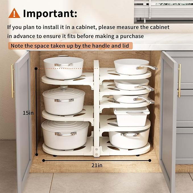 Adjustable Heavy Duty Pots and Pans Organizer Under Cabinet, 8-Tier Pot and Pan Organizers Inside Cabinet, Kitchen Cabinet Organizers and Storage, White - Image 5