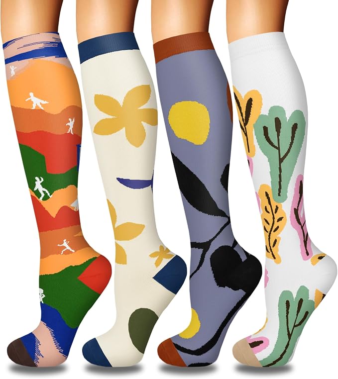 4 Pairs Compression Socks for Women Circulation-Best Support for Nurses,Running,Athletic,Travel by Iseasoo