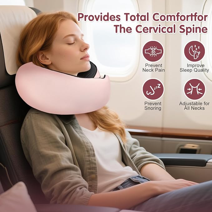 Travel Neck Pillow, Memory Foam Neck Support for Airplane, Car & Office, Breathable Portable Design with Eye Mask, Earplug Holder & Carry Bag, Gift for Women - Image 2