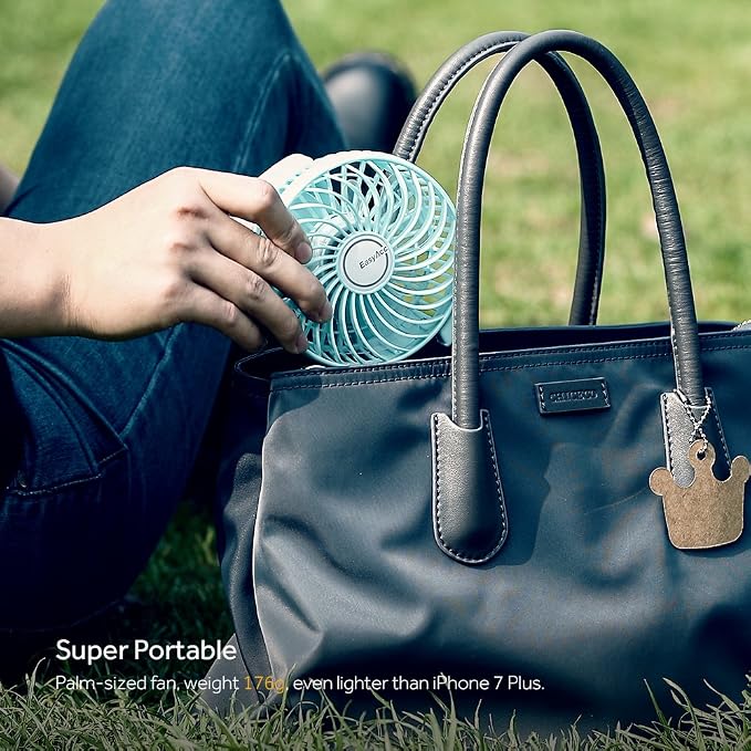 EasyAcc Mini Handheld Fan with Built-in Battery, USB Rechargeable Desk Fan, 3-10H Runtime, Folding Portable Personal Fan for Stroller, Travel, Office and Outdoor - Image 5