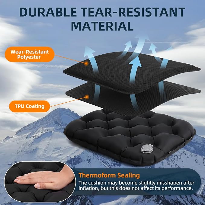 Inflatable Seat Cushion, Lightweight Stadium Seat Cushion for Bleachers Pad | Portable & Foldable Travel Compact Air Seat Cushion for Airplane Long Flights Outdoor Hiking Climbing Camping Sports Events - Image 5