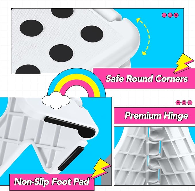 Delxo 9 Inch Kids Step Stool,300 Lbs Folding Step Stool for Toddler White | Foldable Step Stool,Non-Slip Foot Stools with Handle, Lightweight Collapsible Stool for Kitchen,Bathroom,Bedroom,Garden - Image 3