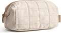 BAGSMART Makeup Bag Travel Toiletry Bag, Puffy Padded Make Up Bags for Women Makeup Organizer Case, Wide-open Pouch Purse Travel Essentials Toiletries Accessories Brushes, Strip Khaki Brown by BAGSMART
