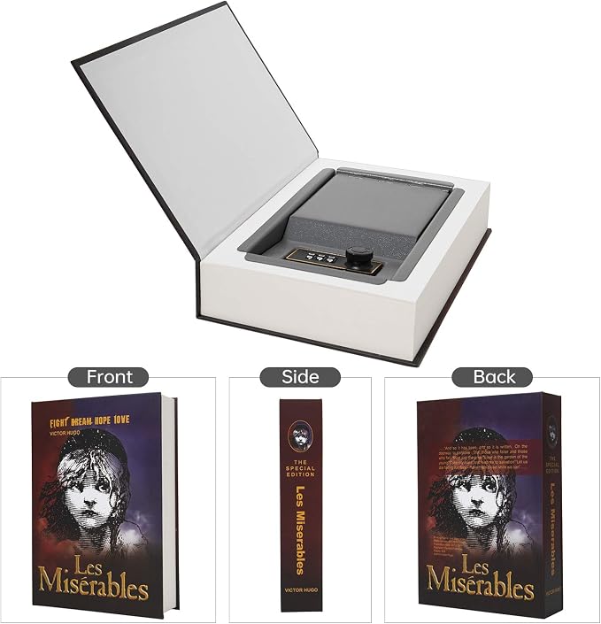 Real Paper Transfer Book Safe, Hollow with Secret Hidden Compartment, Combination Lock, 8.7"×6"×2" (Les Miserables-Combination) - Image 3