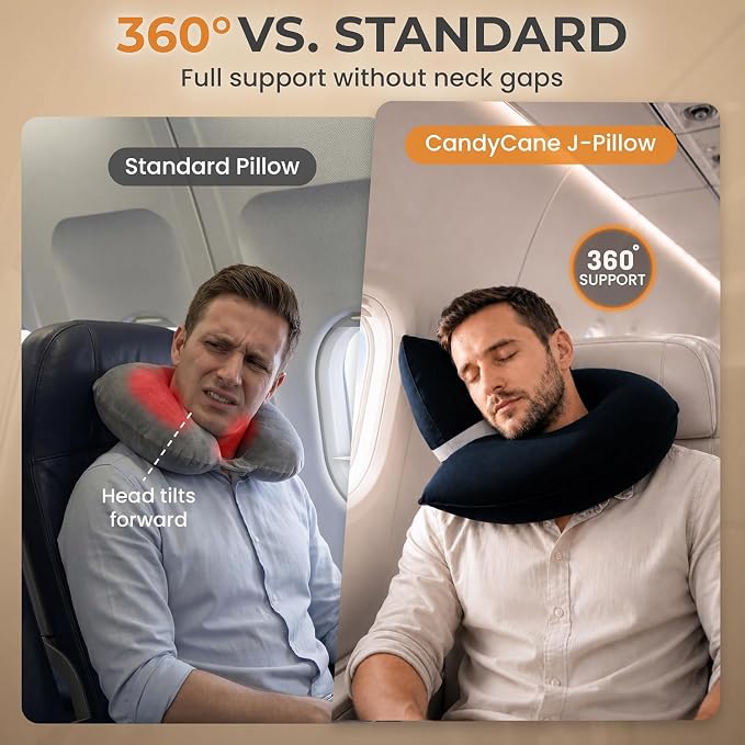 CANDY CANE Inflatable Travel Pillows for Airplanes, Cars & Home. Head, Neck & Chin Support. Firmness Adjustable, Inflatable Neck Pillow (Navy) - Image 3