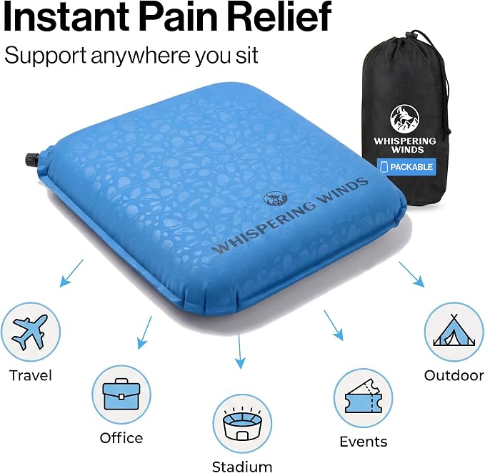 Whispering Winds Inflatable Seat Cushion | Comfortable & Packable Blow-up Foam Pad for Airplane Travel, Stadium Outdoors, Camping, Car & More - Image 7