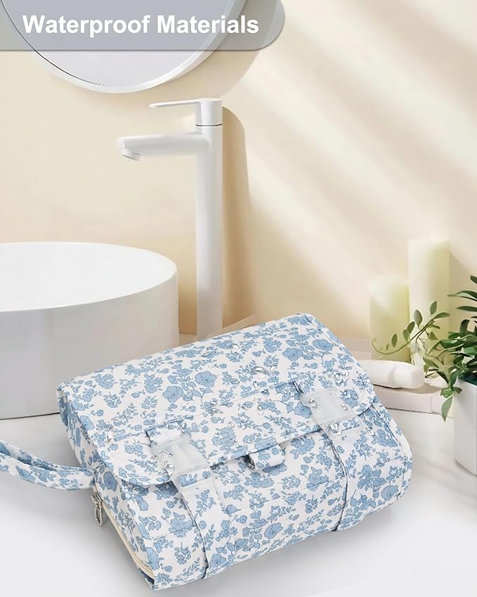 Relavel Small Hanging Toiletry Bag for Women, Floral Hanging Organizer | Portable Travel Bag for Travel-Sized Shower Dopp Kit, Waterproof Toiletries Organizer with 3 Compartments for Outdoor - Image 6