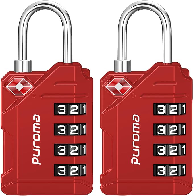 Puroma TSA Approved Luggage Locks, 2 Pack 4 Digit Resettable Travel Combination Code Lock with Zinc Alloy Body for Suitcase, Backpack, Laptop Bag, Gym Locker, Toolbox (Red) by Puroma