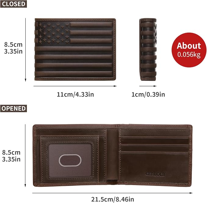 Wallet for Men-Genuine Leather RFID Blocking Bifold Stylish Wallet American Flag Wallet With 1 ID Window (Coffee, Without ID Window) - Image 5