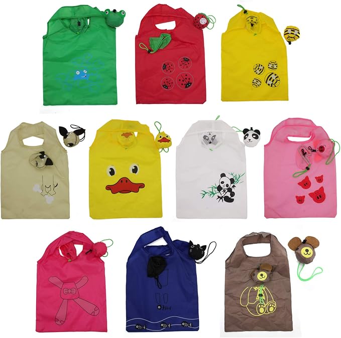 10PCS Animals Folding Shopping Bags Reusable Shopping Tote Compact Eco Bags | Reusable Grocery Bags Foldable Machine Washable Reusable Shopping Bags,Lightweight Polyester Fabric - Image 4