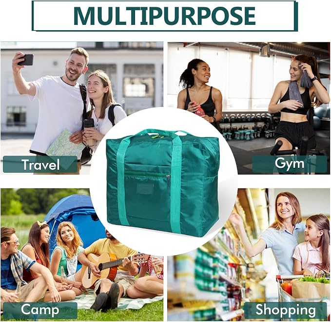 Travel Duffel Bag Lightweight Foldable Travel Bag for Women and Men Waterproof Tote Carry On Luggage Weekender Overnight Bag (Green) - Image 9