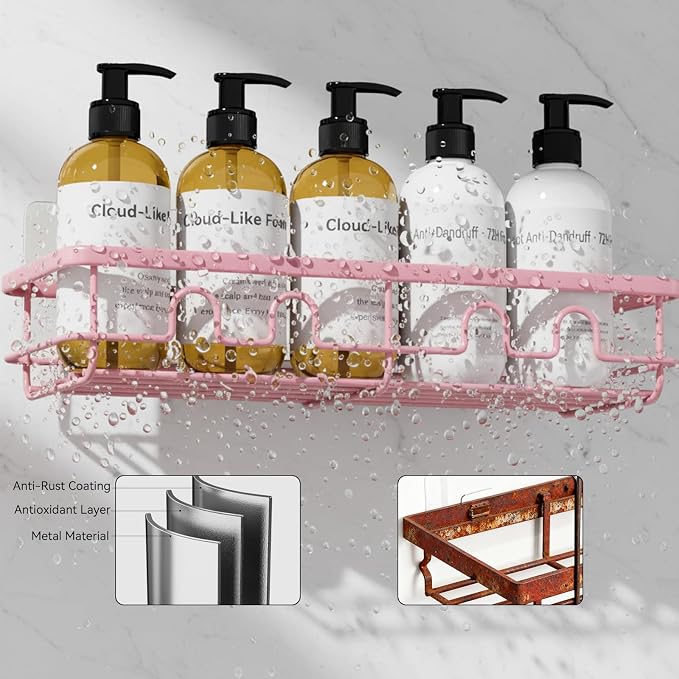Adhesive Shower Caddy, Large Capacity Shower Racks for Inside Shower, No Drill Bathroom Shower Organizer and Storage, 2 Pack Pink Bathroom Shelves, Home Decor Rv Accessories, Apartment - Image 3