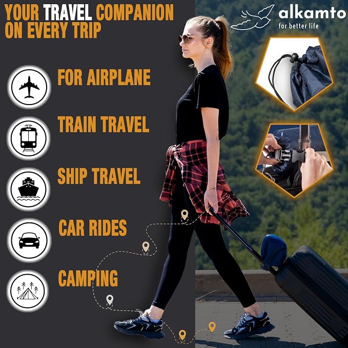 alkamto Travel & Camping Comfortable Memory Foam Pillow – Easy to Carry Portable Bag – Temperature Regulating Pillow Case - Image 6