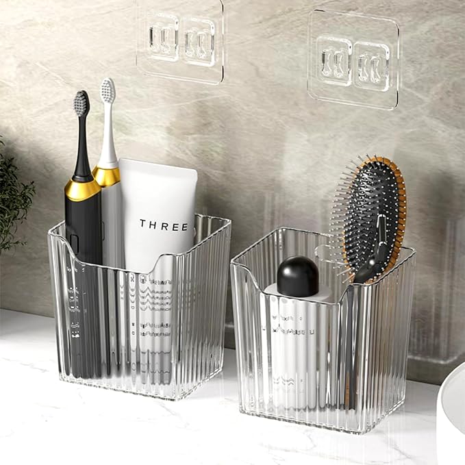 4 Pack Acrylic Wall Mount Organizer, Adhesive Cabinet Door Storage Bins, Clear Makeup Containers, Stackable Organizer Basket for Kitchen, Bathroom, Cabinet, Pantry, Office - Image 6